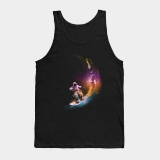 Astronaut surfer surfing in space with a surfboard. Tank Top
